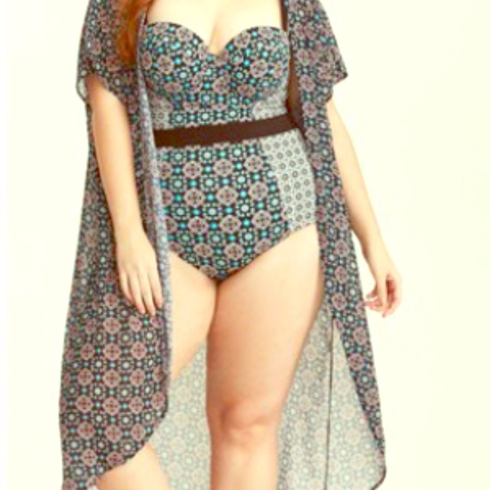 Tile Print Chiffon Maxi Kimono